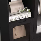 MAYEERTY Armoire MDF peinte avec portes vitrées, tiroir et rangement ouvert, noir, pour chambre à coucher ou salon
