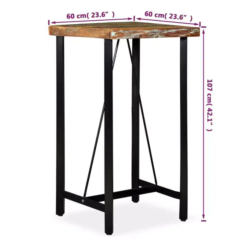 vidaXL Table de bar Table de bistrot pour salle à manger Bois de récupération massif - Marron 60 x 60 x 107 cm