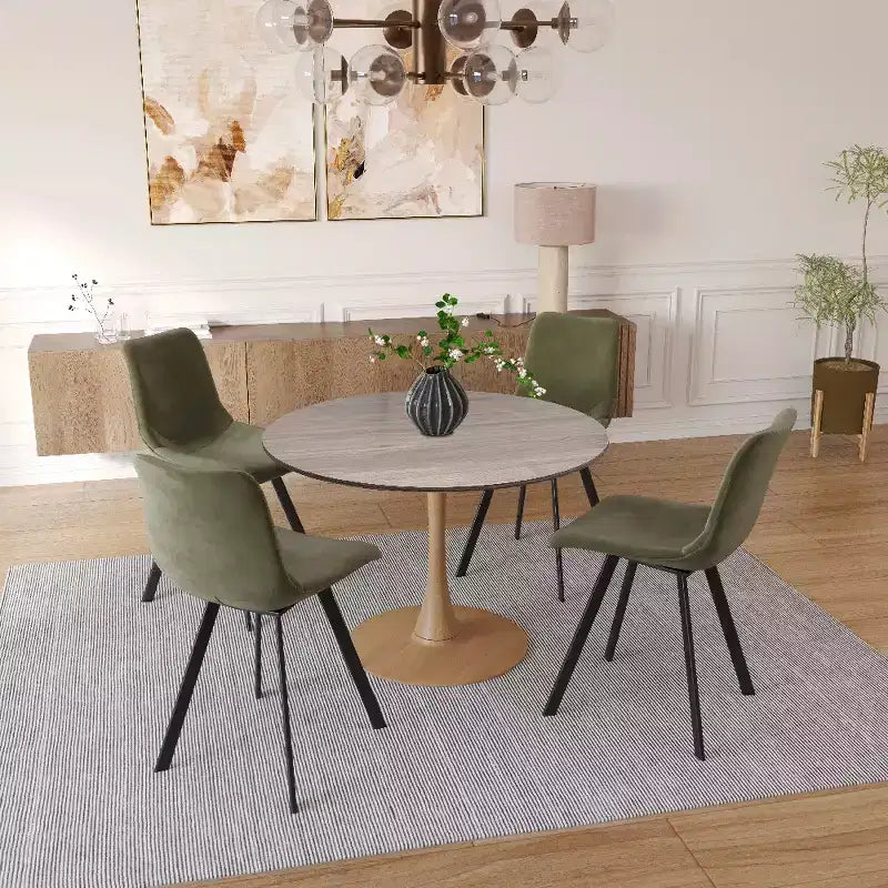 LeisureMod Bristol Table de salle à manger ronde 36" avec plateau en MDF et piètement central en bois naturel, table d'appoint moderne pour cuisine et salle à manger, idéale pour les petits espaces