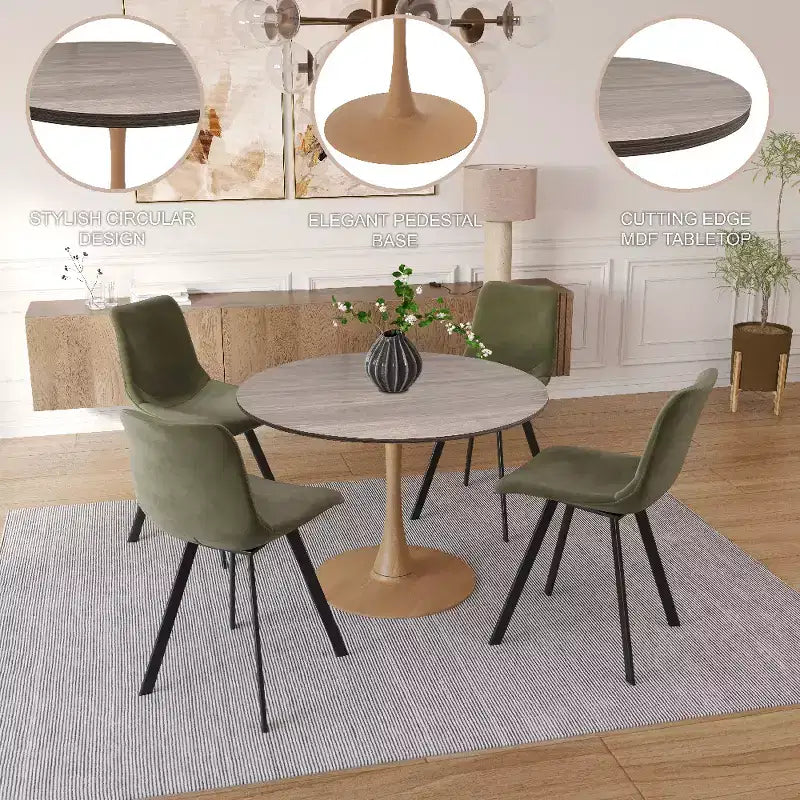 LeisureMod Bristol Table de salle à manger ronde 36" avec plateau en MDF et piètement central en bois naturel, table d'appoint moderne pour cuisine et salle à manger, idéale pour les petits espaces