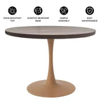 LeisureMod Bristol Table de salle à manger ronde 36" avec plateau en MDF et piètement central en bois naturel, table d'appoint moderne pour cuisine et salle à manger, idéale pour les petits espaces