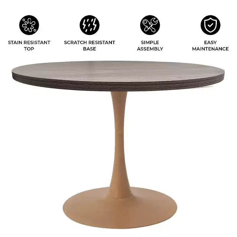 LeisureMod Bristol Table de salle à manger ronde 36" avec plateau en MDF et piètement central en bois naturel, table d'appoint moderne pour cuisine et salle à manger, idéale pour les petits espaces