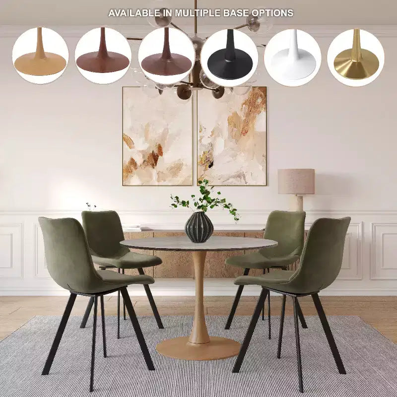 LeisureMod Bristol Table de salle à manger ronde 36" avec plateau en MDF et piètement central en bois naturel, table d'appoint moderne pour cuisine et salle à manger, idéale pour les petits espaces