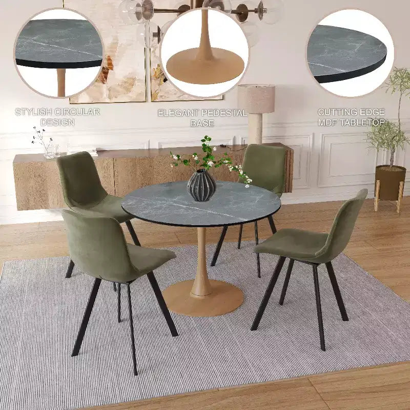 LeisureMod Bristol Table de salle à manger ronde 36" avec plateau en MDF et piètement central en bois naturel, table d'appoint moderne pour cuisine et salle à manger, idéale pour les petits espaces