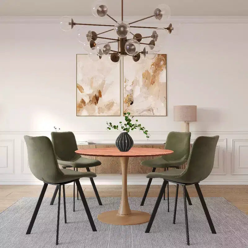 LeisureMod Bristol Table de salle à manger ronde 36" avec plateau en MDF et piètement central en bois naturel, table d'appoint moderne pour cuisine et salle à manger, idéale pour les petits espaces