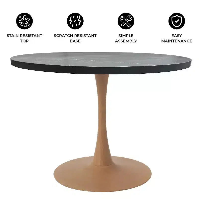 LeisureMod Bristol Table de salle à manger ronde 36" avec plateau en MDF et piètement central en bois naturel, table d'appoint moderne pour cuisine et salle à manger, idéale pour les petits espaces