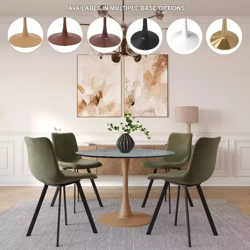 LeisureMod Bristol Table de salle à manger ronde 36" avec plateau en MDF et piètement central en bois naturel, table d'appoint moderne pour cuisine et salle à manger, idéale pour les petits espaces
