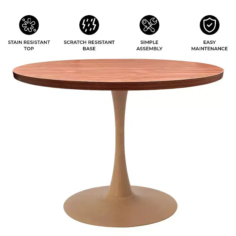 LeisureMod Bristol Table de salle à manger ronde 36" avec plateau en MDF et piètement central en bois naturel, table d'appoint moderne pour cuisine et salle à manger, idéale pour les petits espaces