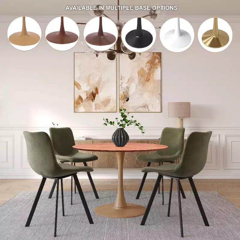 LeisureMod Bristol Table de salle à manger ronde 36" avec plateau en MDF et piètement central en bois naturel, table d'appoint moderne pour cuisine et salle à manger, idéale pour les petits espaces