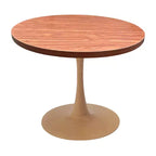 LeisureMod Bristol 36 Round Dining Table  MDF Top with Natural Wood Pedestal Base, Modern Kitchen & Dining Room Accent Table for Small Spaces