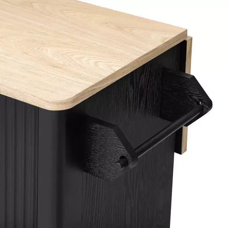 Whisen 51 - Îlot de cuisine pliant cannelé et chariot roulant de style campagnard avec étagère de rangement interne, porte-serviettes