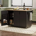 Whisen 51 - Îlot de cuisine pliant cannelé et chariot roulant de style campagnard avec étagère de rangement interne, porte-serviettes