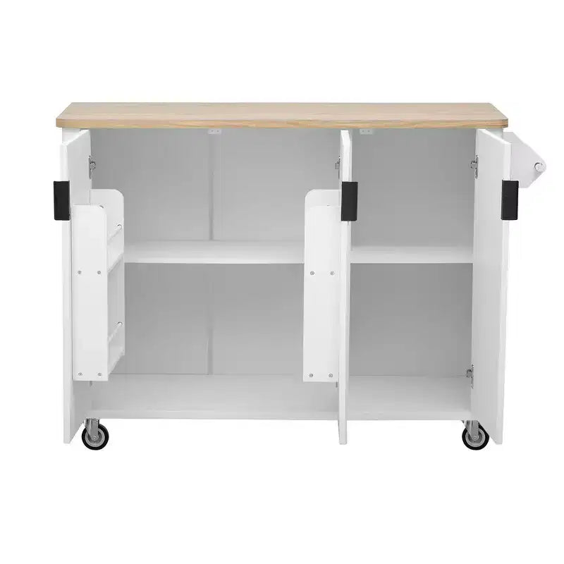 Whisen 51 - Îlot de cuisine pliant cannelé et chariot roulant de style campagnard avec étagère de rangement interne, porte-serviettes