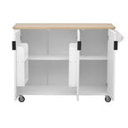 Whisen 51 - Îlot de cuisine pliant cannelé et chariot roulant de style campagnard avec étagère de rangement interne, porte-serviettes