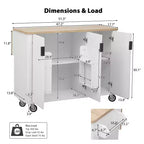 Whisen 51 - Îlot de cuisine pliant cannelé et chariot roulant de style campagnard avec étagère de rangement interne, porte-serviettes