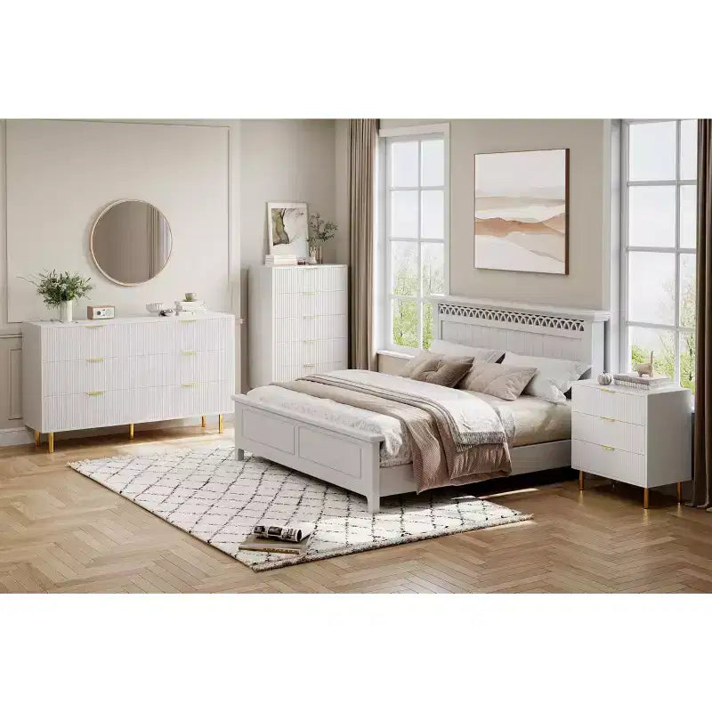 Commode, Commode moderne à 5 tiroirs pour chambre avec poignée dorée et grand tiroir, Commode double en bois et organisateur de rangement