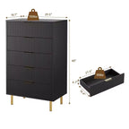 Commode, Commode moderne à 5 tiroirs pour chambre avec poignée dorée et grand tiroir, Commode double en bois et organisateur de rangement