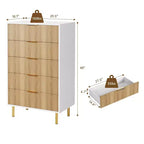 Commode, Commode moderne à 5 tiroirs pour chambre avec poignée dorée et grand tiroir, Commode double en bois et organisateur de rangement