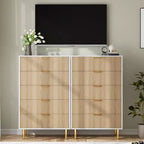 Commode, Commode moderne à 5 tiroirs pour chambre avec poignée dorée et grand tiroir, Commode double en bois et organisateur de rangement
