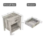 Table de chevet avec tiroir et étagère C Table de chevet rustique en bois pour chambre et salon (56x45x60cm, gris) C Table d'appoint compacte avec rangement