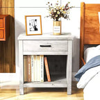 Table de chevet avec tiroir et étagère C Table de chevet rustique en bois pour chambre et salon (56x45x60cm, gris) C Table d'appoint compacte avec rangement