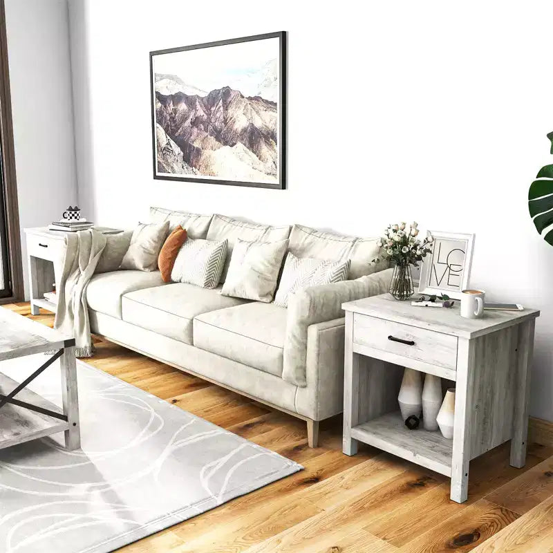 Table de chevet avec tiroir et étagère C Table de chevet rustique en bois pour chambre et salon (56x45x60cm, gris) C Table d'appoint compacte avec rangement