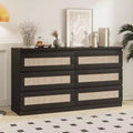 8-Drawer Rattan Dresser for Bedroom, Double Wood Chest of Drawers for Closet, Nightstand, TV Stand, Living Room, Entryway, or Hallway