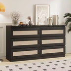8-Drawer Rattan Dresser for Bedroom, Double Wood Chest of Drawers for Closet, Nightstand, TV Stand, Living Room, Entryway, or Hallway