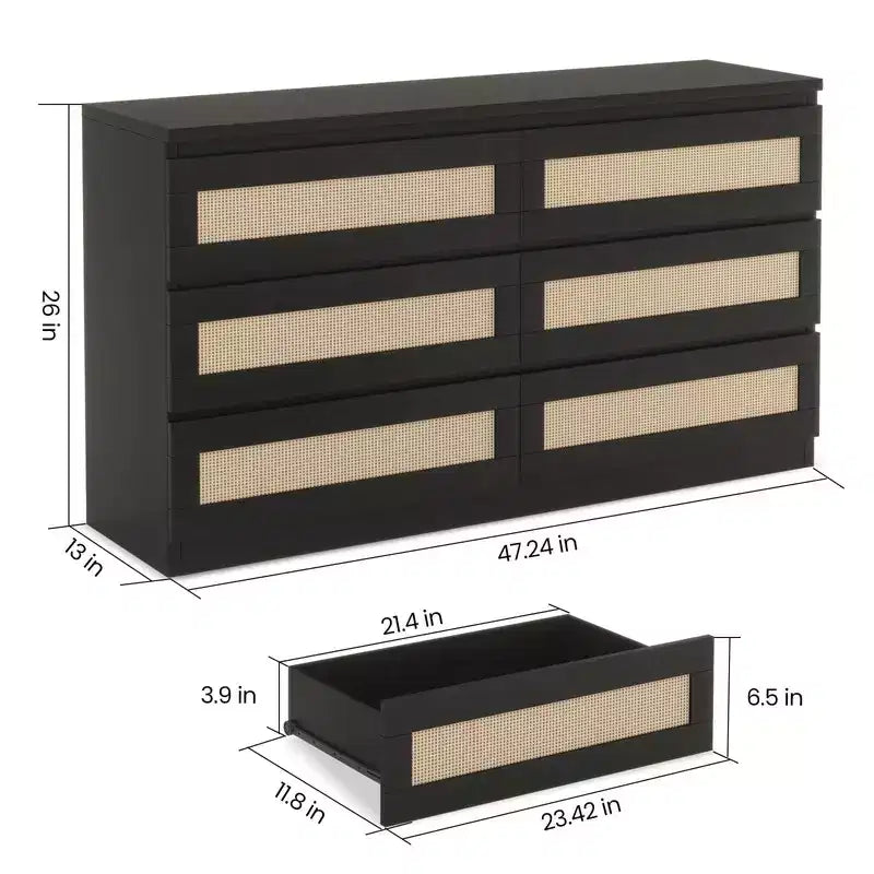 Commode 8 tiroirs en rotin pour chambre à coucher, double commode en bois pour placard, table de chevet, meuble TV, salon, entrée ou couloir