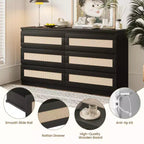 Commode 8 tiroirs en rotin pour chambre à coucher, double commode en bois pour placard, table de chevet, meuble TV, salon, entrée ou couloir