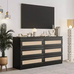 Commode 8 tiroirs en rotin pour chambre à coucher, double commode en bois pour placard, table de chevet, meuble TV, salon, entrée ou couloir