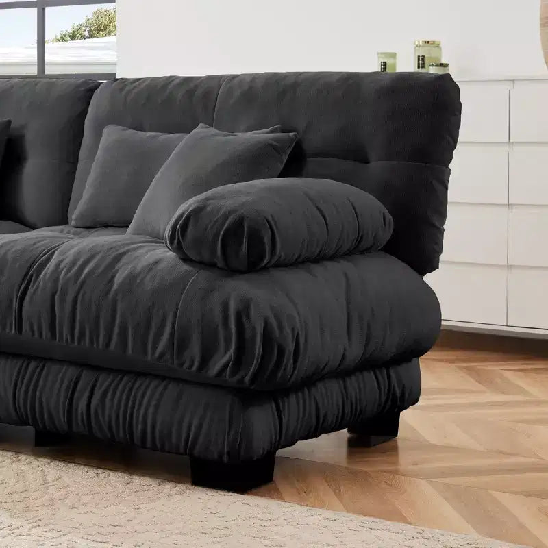 Canapé d'angle 3 places modulable, canapé à assise profonde, canapé en chenille, canapé confortable et moelleux, meubles rembourrés, chenille, café clair