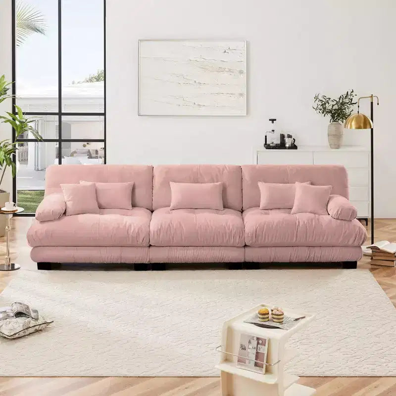 Canapé d'angle 3 places modulable, canapé à assise profonde, canapé en chenille, canapé confortable et moelleux, meubles rembourrés, chenille, café clair