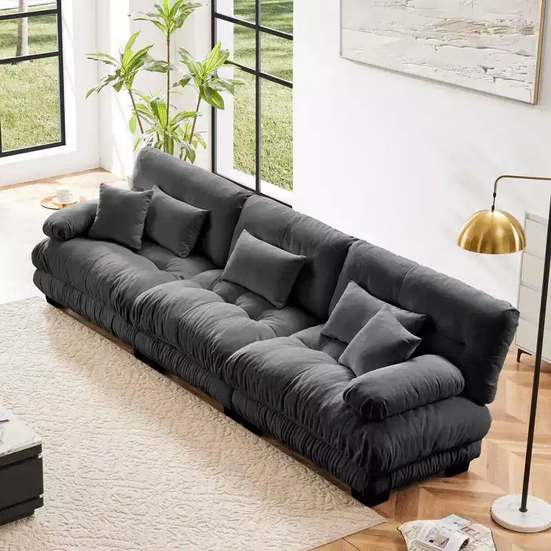 Canapé d'angle 3 places modulable, canapé à assise profonde, canapé en chenille, canapé confortable et moelleux, meubles rembourrés, chenille, café clair