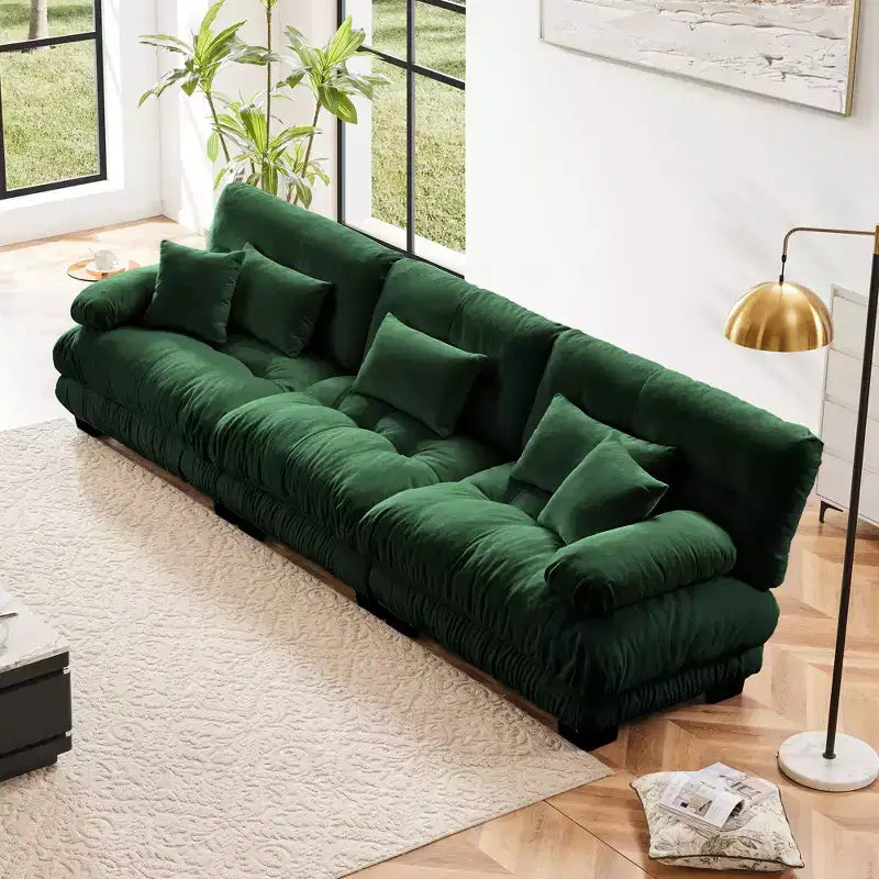 Canapé d'angle 3 places modulable, canapé à assise profonde, canapé en chenille, canapé confortable et moelleux, meubles rembourrés, chenille, café clair