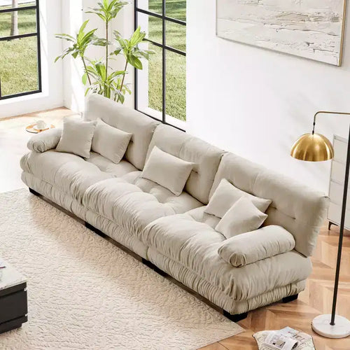 3-Seater Sectional Sofa Modular Deep Seat Sofa Couch Chenille Sofa Soft Comfy Upholstered Furniture Chenille Light coffee
