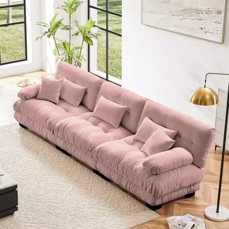 Canapé d'angle 3 places modulable, canapé à assise profonde, canapé en chenille, canapé confortable et moelleux, meubles rembourrés, chenille, café clair