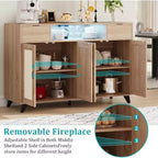 Buffet en bois de rotin, grand rangement de 119 cm avec 4 portes et 2 tiroirs, meuble de bar à café style ferme