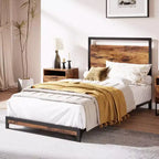 King Bed Frame with Headboard & Footboard & Large Under Bed Storage, 10 Non-Slip Without Noise Strong Wooden Slats Support Platform Bed Frame