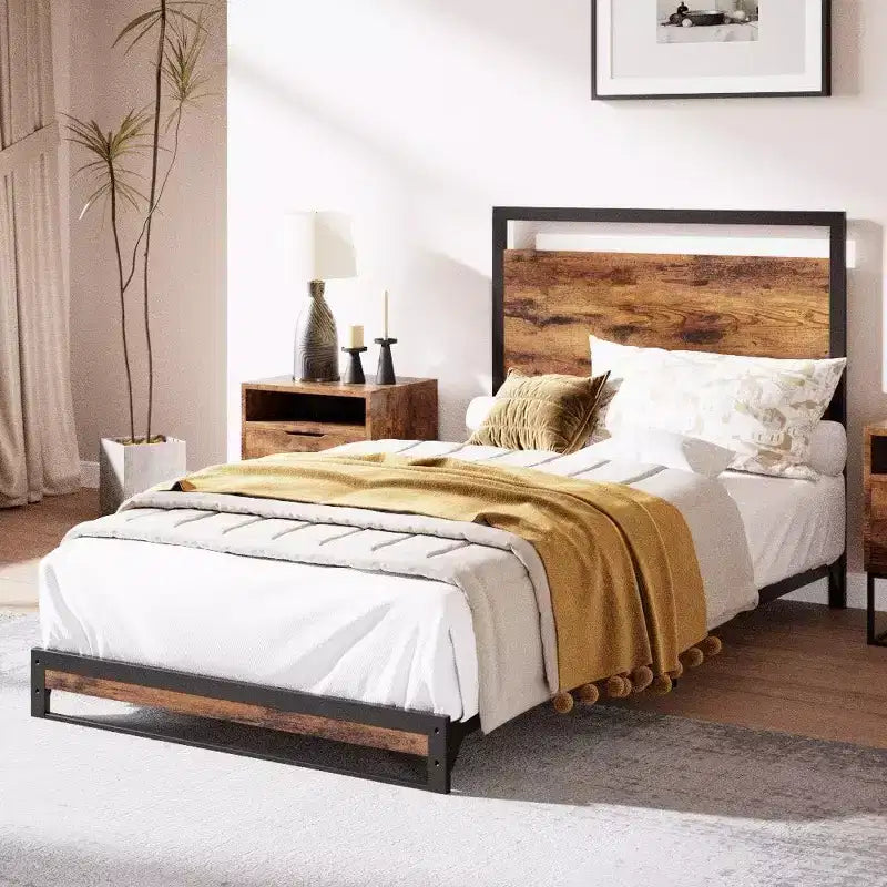 King Bed Frame with Headboard & Footboard & Large Under Bed Storage, 10 Non-Slip Without Noise Strong Wooden Slats Support Platform Bed Frame