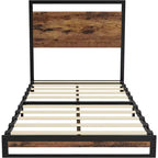 Cadre de lit King avec tête de lit, pied de lit et grand espace de rangement sous le lit, 10 lattes en bois solides antidérapantes et silencieuses, cadre de lit plateforme