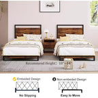 Cadre de lit King avec tête de lit, pied de lit et grand espace de rangement sous le lit, 10 lattes en bois solides antidérapantes et silencieuses, cadre de lit plateforme