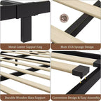 Cadre de lit King avec tête de lit, pied de lit et grand espace de rangement sous le lit, 10 lattes en bois solides antidérapantes et silencieuses, cadre de lit plateforme