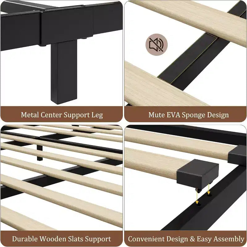 Cadre de lit King avec tête de lit, pied de lit et grand espace de rangement sous le lit, 10 lattes en bois solides antidérapantes et silencieuses, cadre de lit plateforme