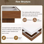CLIHOME Table basse carrée moderne rotative à 360° avec trois plateaux amovibles, table basse centrale en bois de ferme à 2 niveaux avec rangement