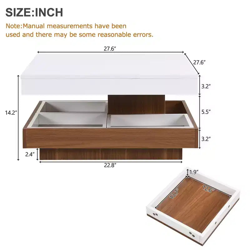 CLIHOME Table basse carrée moderne rotative à 360° avec trois plateaux amovibles, table basse centrale en bois de ferme à 2 niveaux avec rangement