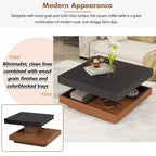 CLIHOME Table basse carrée moderne rotative à 360° avec trois plateaux amovibles, table basse centrale en bois de ferme à 2 niveaux avec rangement