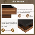 CLIHOME Table basse carrée moderne rotative à 360° avec trois plateaux amovibles, table basse centrale en bois de ferme à 2 niveaux avec rangement