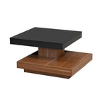 CLIHOME Modern Square 360 Rotating Coffee Table with Three Detachable Tray, 2-Tier Farmhouse Wood Center Table with Storage