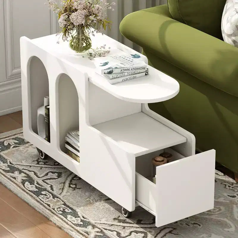 CLIHOME Table d'appoint mobile avec roulettes verrouillables, Table de chevet étroite de 30 cm, Table basse avec tiroir de rangement multicouche